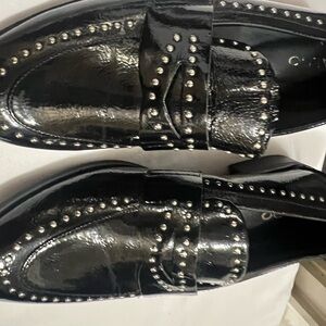 Aldo Shiny Black Loafers with Silver Studs
